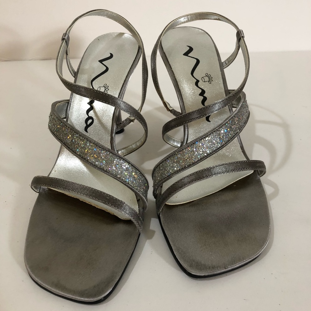 Vintage Nina Sling Back Shoes With Box Silver Size 6.5